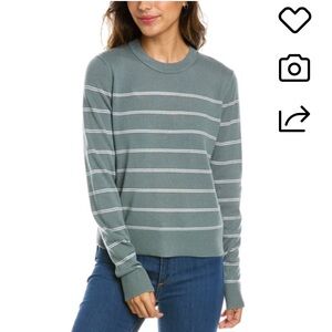 VINCE Light Green Wool Striped Crewneck Sweater